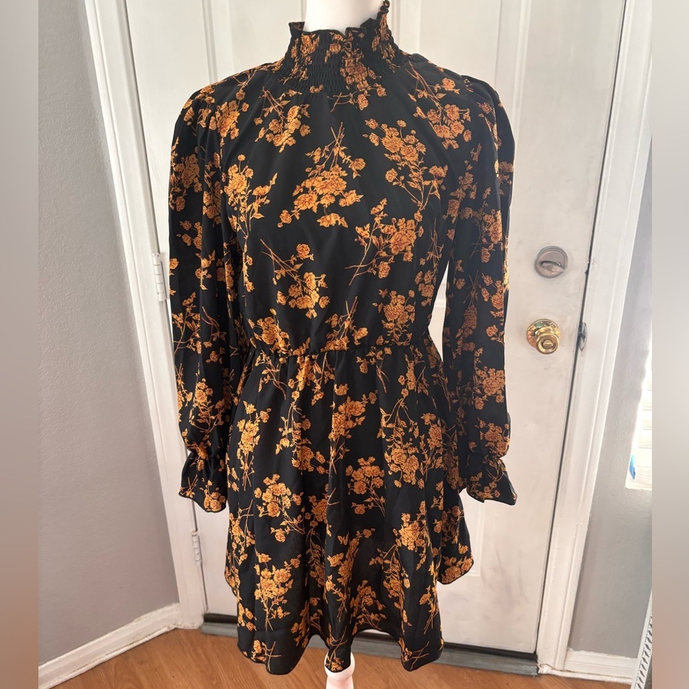 SHEIN clasi | shirred high neck flounce sleeve floral minidress | sz 6 nwot. - Picture 10 of 11